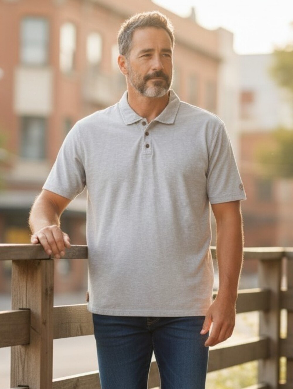 Born Men's Light Gray Polo Shirt 100% Slub Cotton Short Sleeve Size L